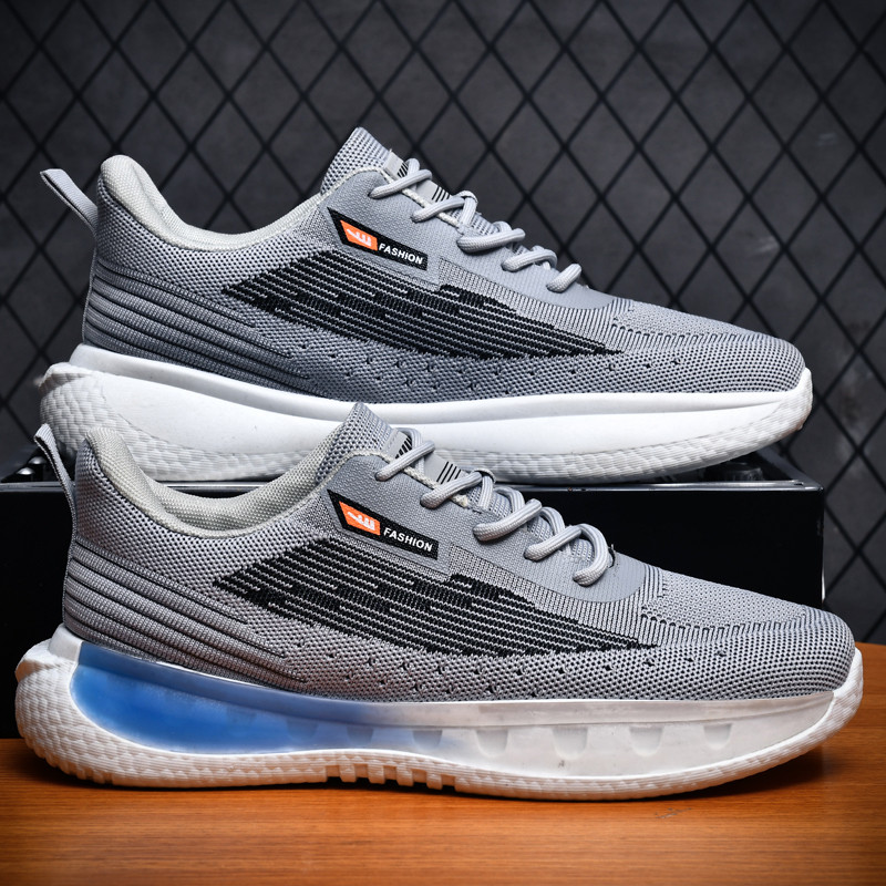 Imagem Novo estilo sapatos esportivos masculinos malha respirável esportes Casual dedo do pé redondo rendas leve PVC antiderrap