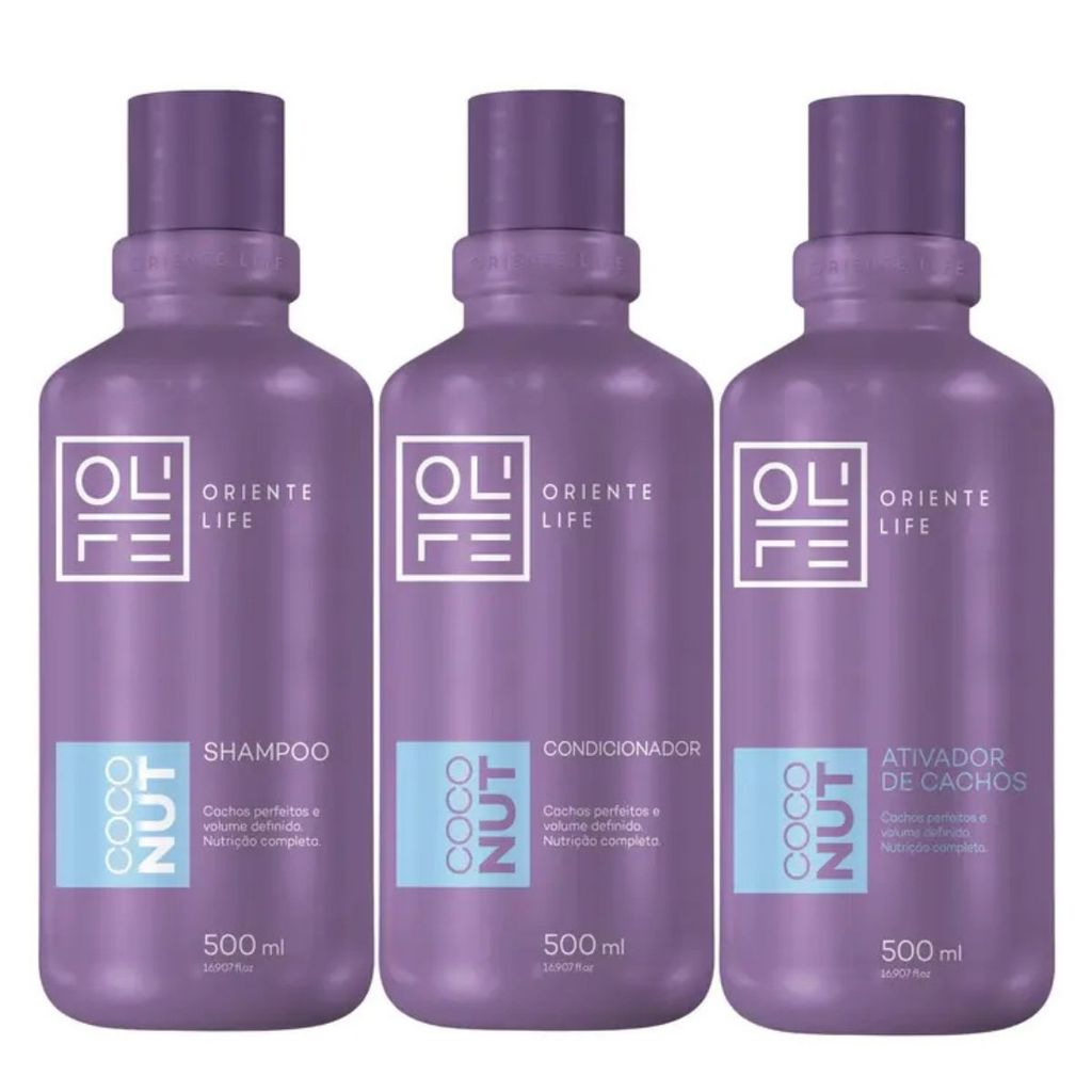 Kit Coconut Cachos Perfeitos 1 Shampoo 1 Cond 1 Ativador De Cachos 500ml Oriente Life