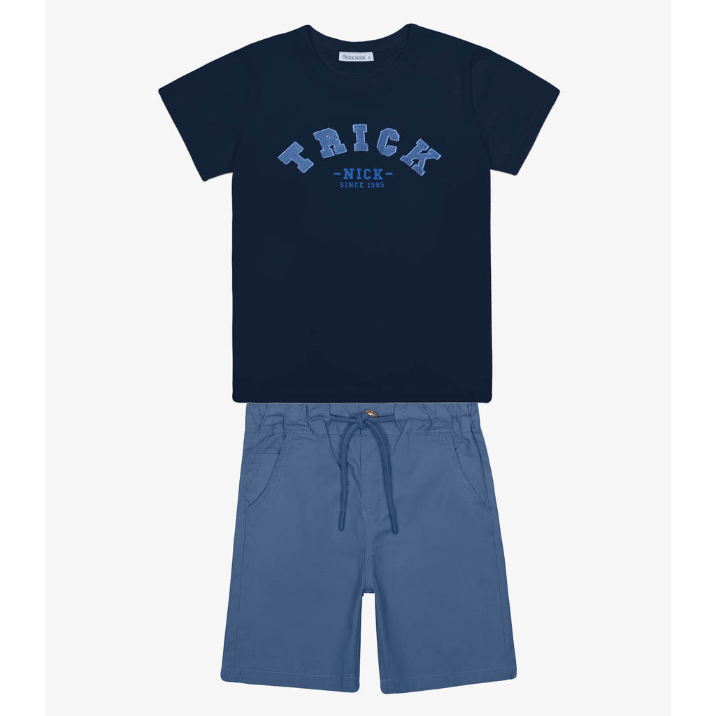 Conjunto Infantil Camiseta Com Bermuda Trick Nick Azul