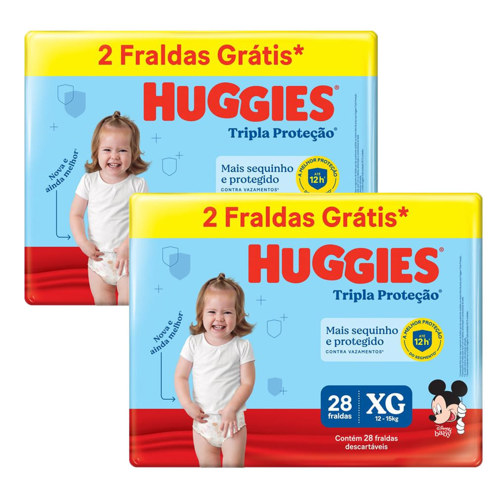 Kit 2 Fraldas Huggies Tripla Proteção Meguinha XG - 56 Tiras