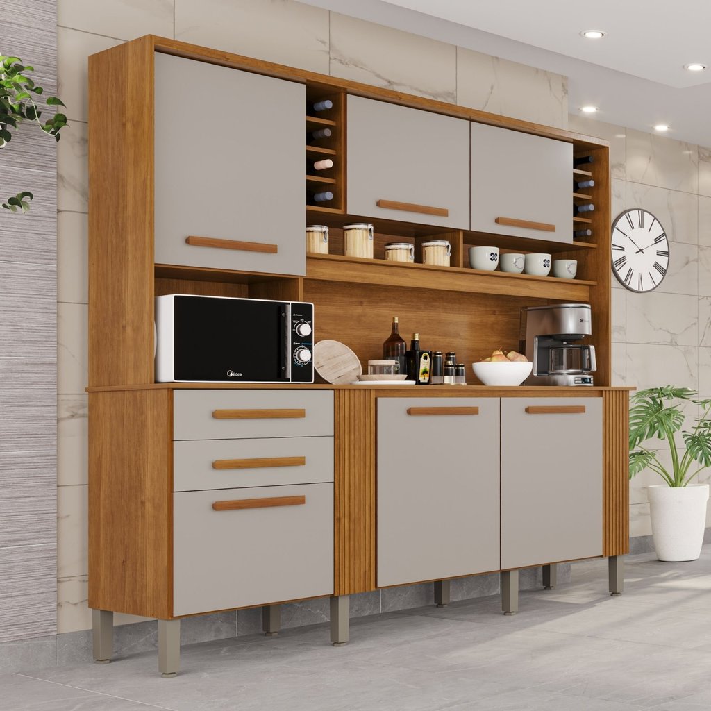 Armário de Cozinha 6 Portas 2 Gavetas Catar Cinamomo/Off White em Oferta na Shopee