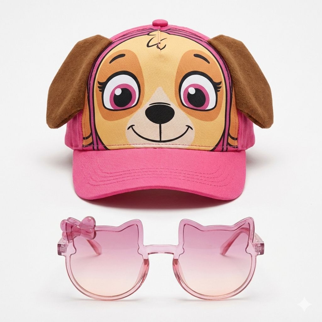 Kit Boné Patrulha Canina Aba Curvada + Oculos De Sol Rosa Rosa Un Boné Com Oculos Gatinho