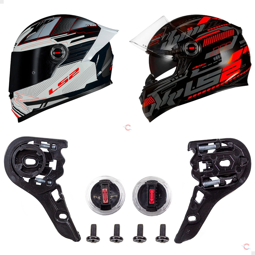 Kit Reparo Mecanismo Viseira LS2 FF358 FF396 FW3 GT Helt Strada Completo Botão Lateral