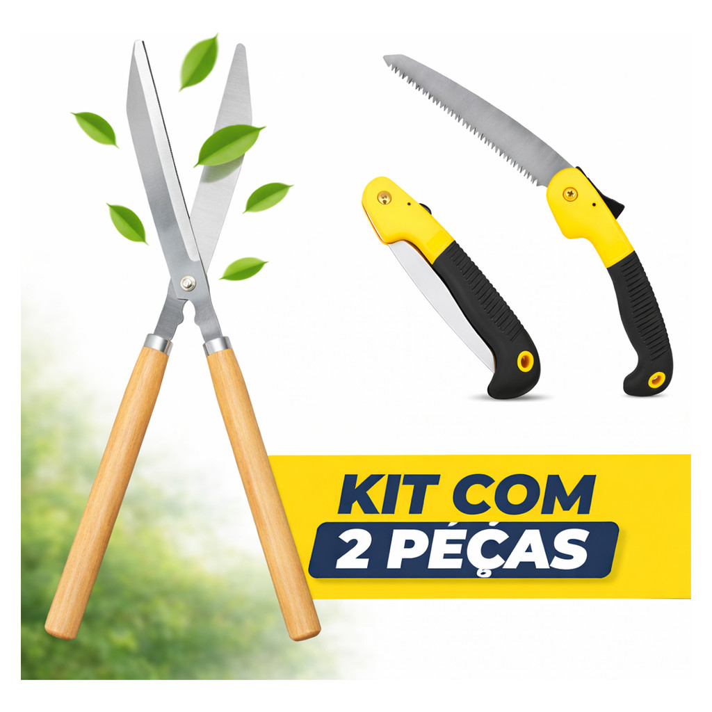 Kit Jardinagem Tesoura Poda Cerca Viva E Serrote Dobrável
