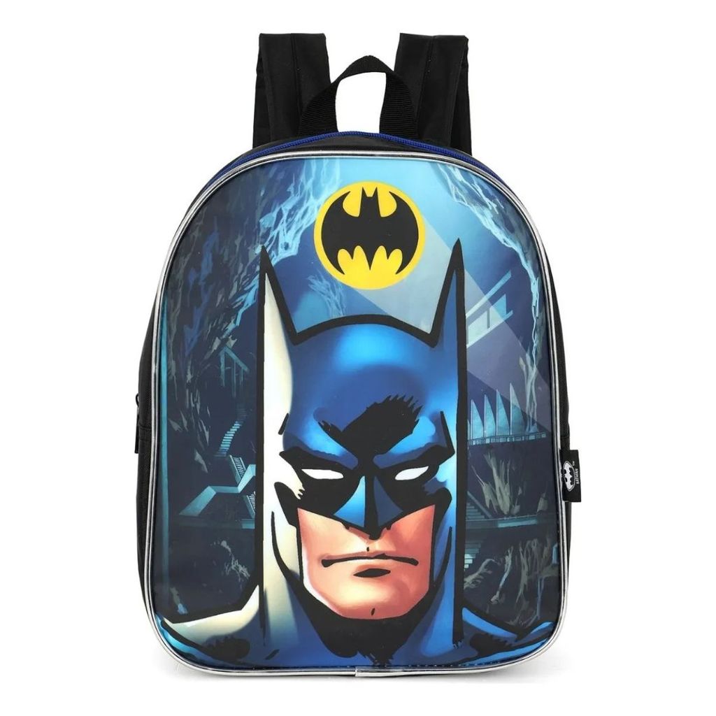 Mochila Costas Batman Infantil Escolar Preto/Azul Luxcel 