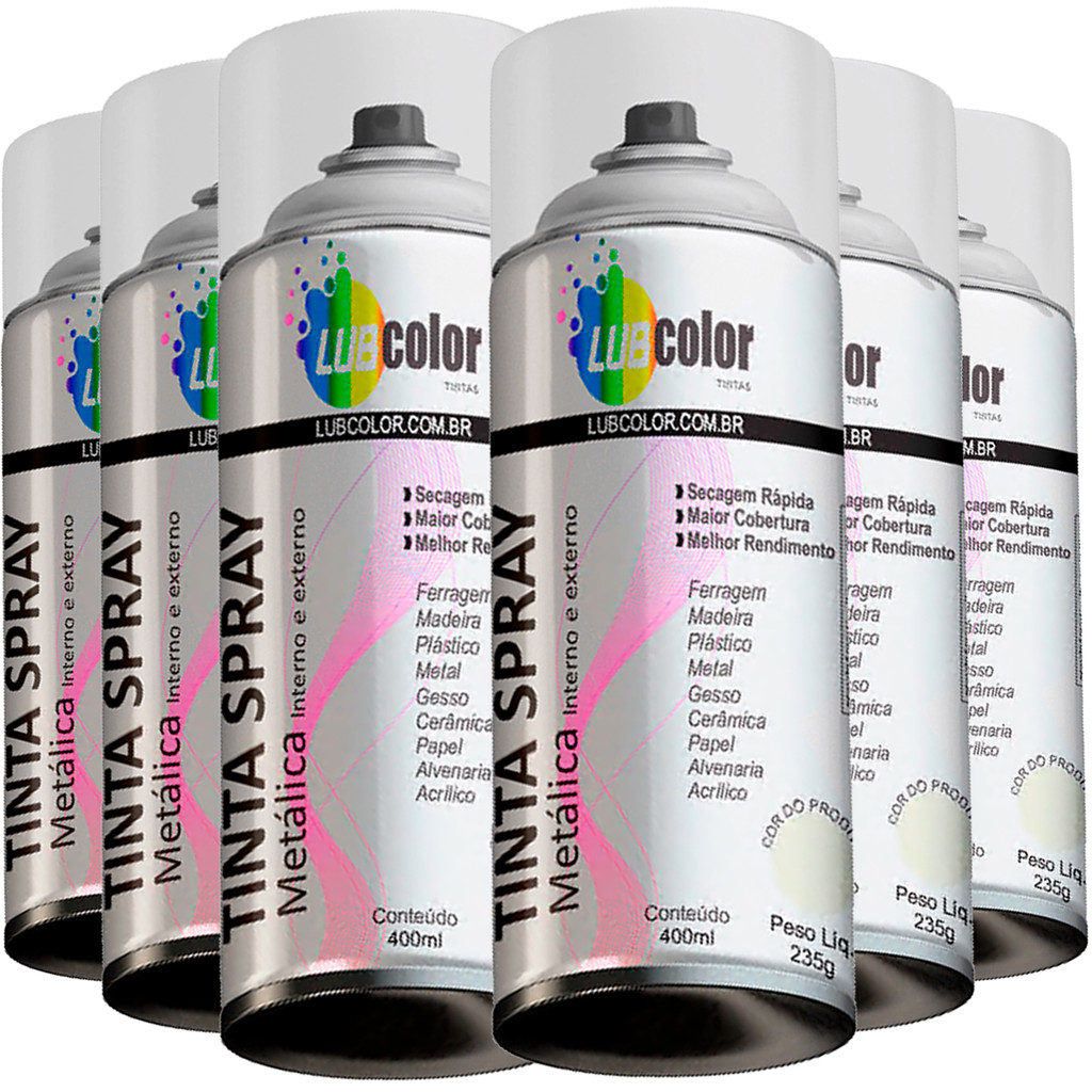 Kit Jogo 6 Verniz Incolor Spray 400ml Uso Geral Lubcolor Transparente Película P