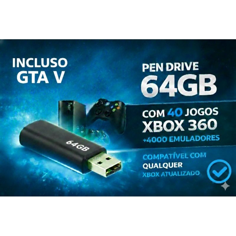 Pen Drive com 50 Jogos Xbox 360 e Mais 4000 Emuladores