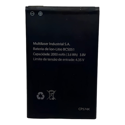 Bateria modelo compatível BCS051 para Multilaser MS50 / MS501 / S051 / 62S