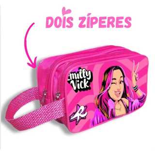 Estojo Escolar Emilly Vick Grande Infantil  e Os Rosas Dois Compartimentos Com Alça em Oferta na Shopee