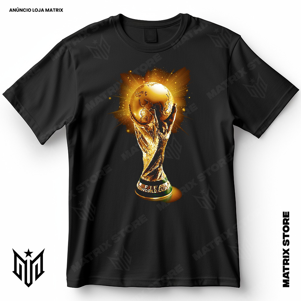 Camisa Taça Copa do Mundo 2026 Futebol Blusa Camiseta de Esporte 100% Algodão
