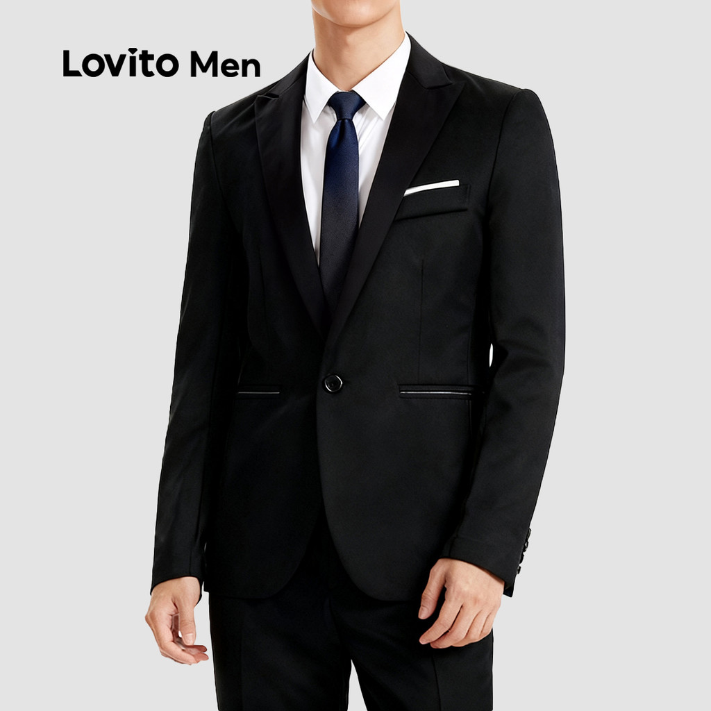 Lovito Men Jaqueta Elegante Festas Exquira Bloco de Cores Jaqueta Preta para Homens de Todas As Estações LNE122171