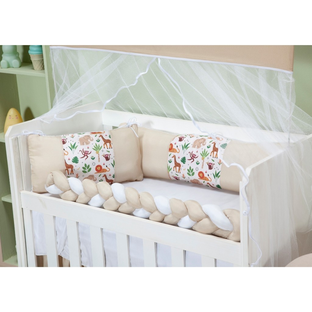 Kit Mini Berço 6 Peças com Trança e Mosquiteiro – Várias Estampas Aconchegantes para Bebê Sublime