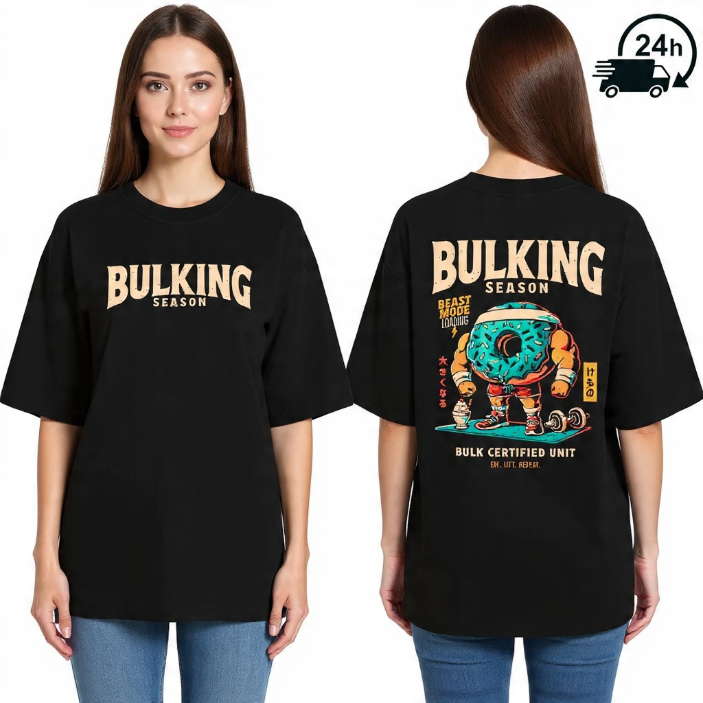[Camiseta Premium em Algodão Puro]GXG Camiseta Oversized Masculino Rosca Bulking Season 100% Algodão Streetwear Academia