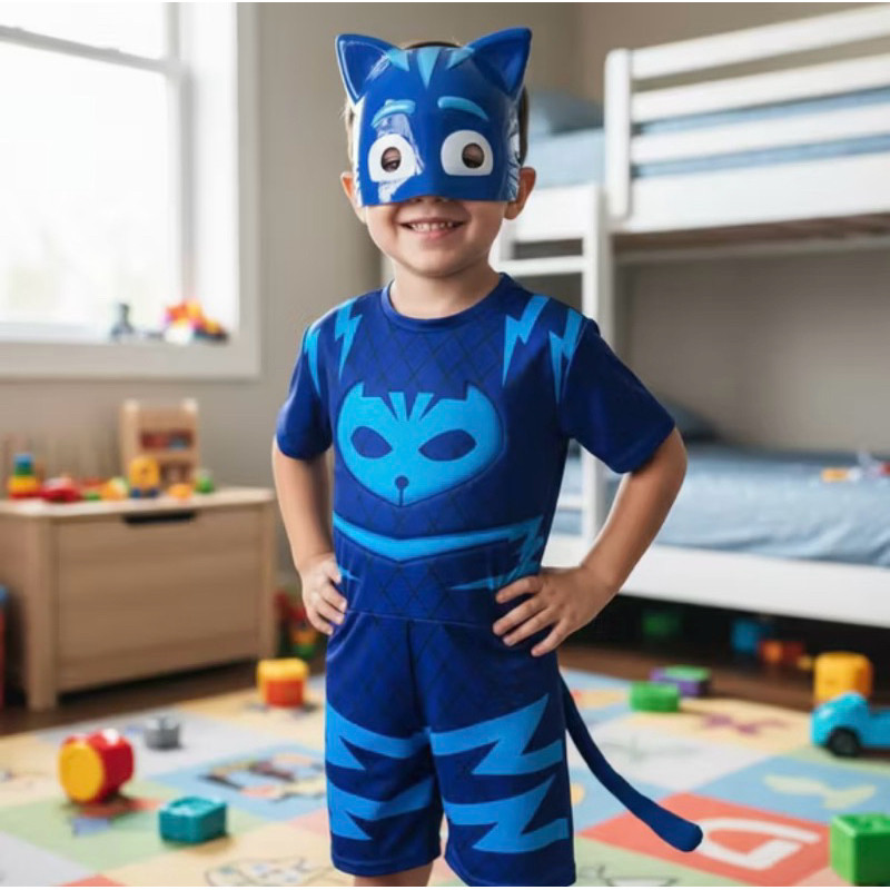 Fantasia Menino Gato Pj Masks Curta Com Enchimento E Mascara De Plastico em Oferta na Shopee
