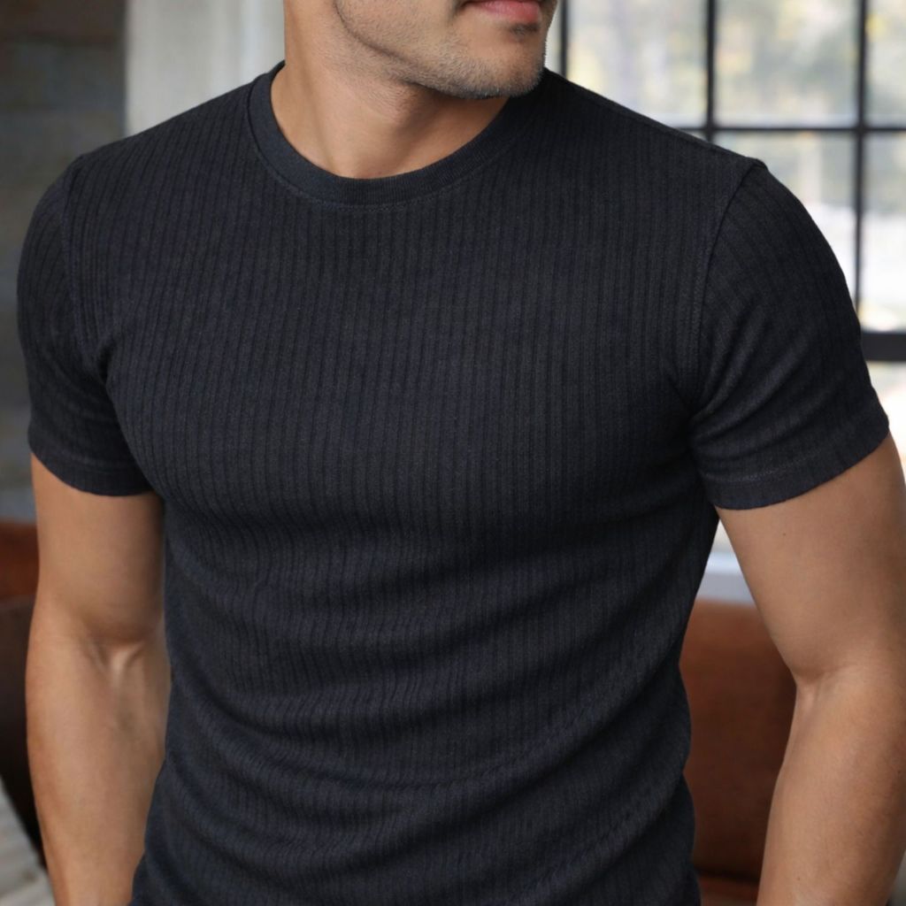 Camiseta Masculina Canelada Camisa Gola Media Texturizada em Oferta na Shopee