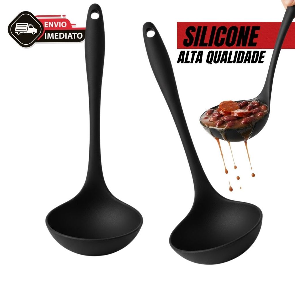 Concha de Silicone Reforçada Utensílio de Cozinha Resistente para Caldos, Sopas e Alimentos Quentes