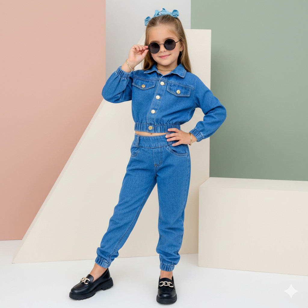 Conjunto Infantil Menina Look Estiloso Blusa Manga Longa Calça Fashion Mini Diva Blogueira Chic Luxo
