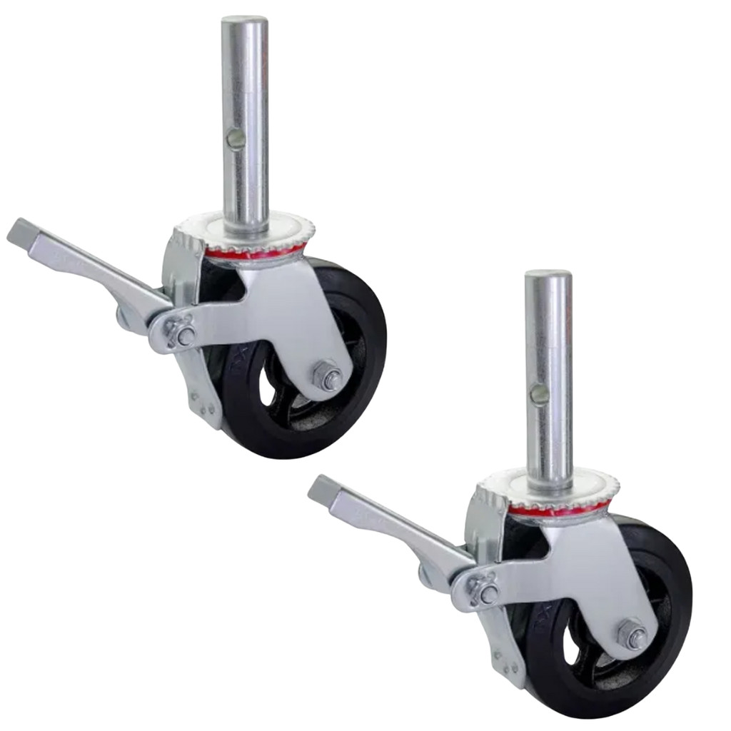 Kit 2 Rodízios Giratórios Com Freio Andaime Glef 6 Pol Espiga 450Kg