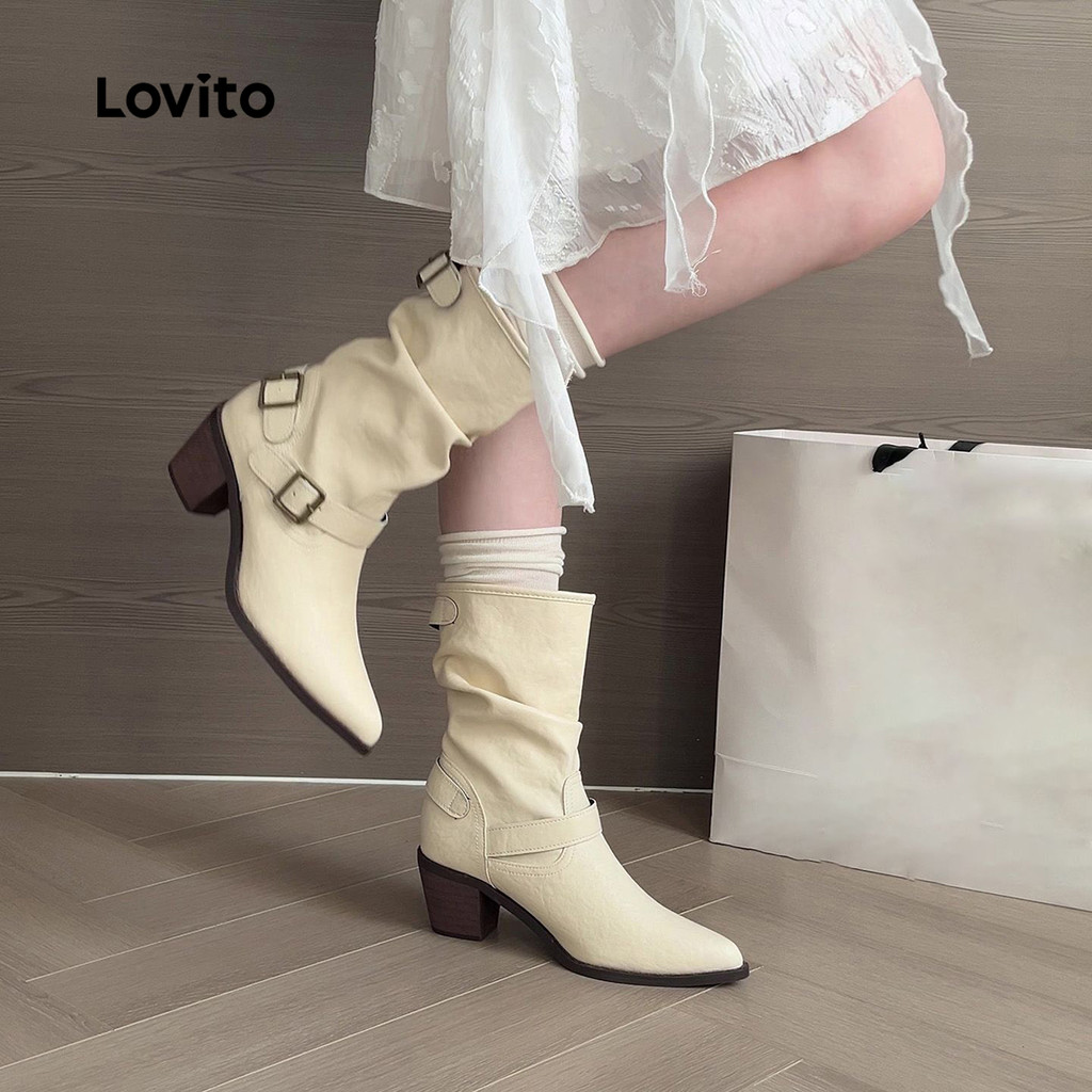 Lovito Botas Elegantes com Fivela de Metal para mulheres LFA103124 em Oferta na Shopee