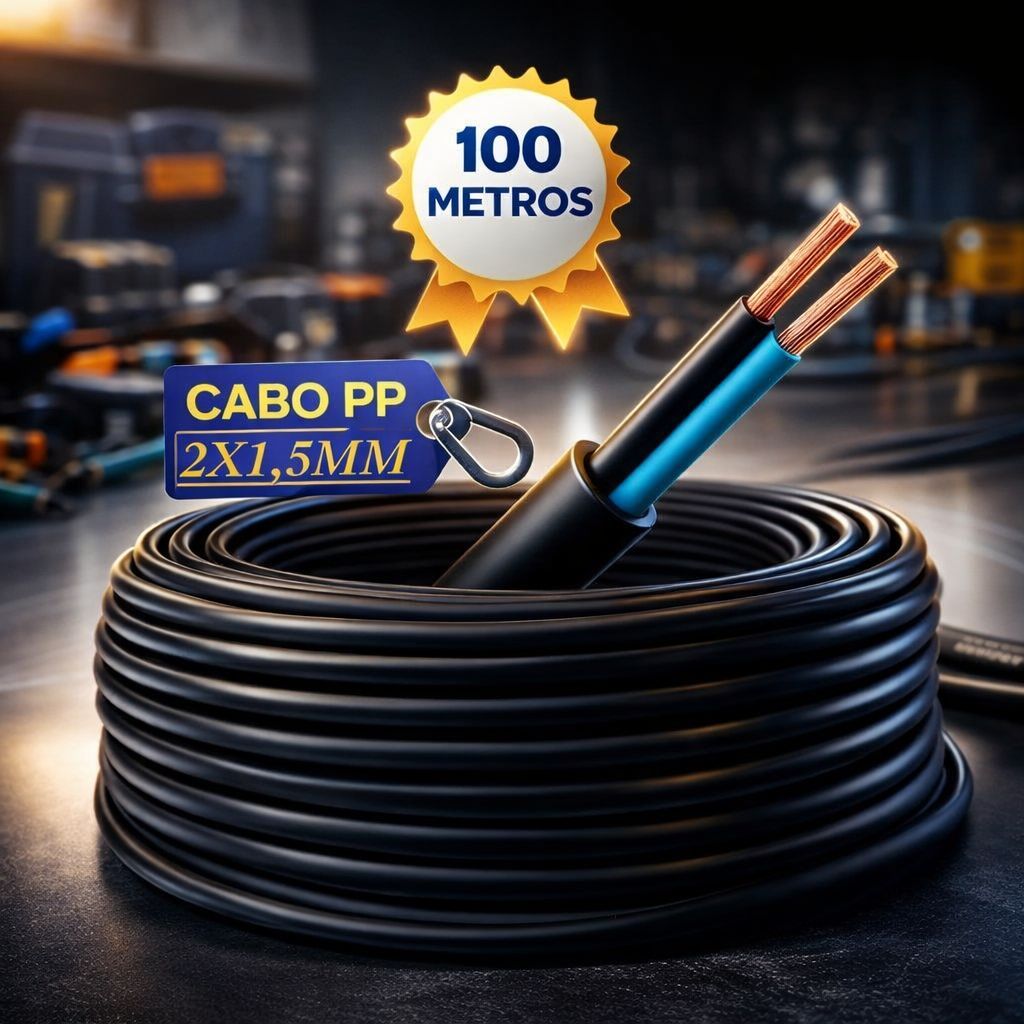 1 Rolo de Cabo PP 2x1,5mm Fio Flexivel  100metros - 50mt - 30mt