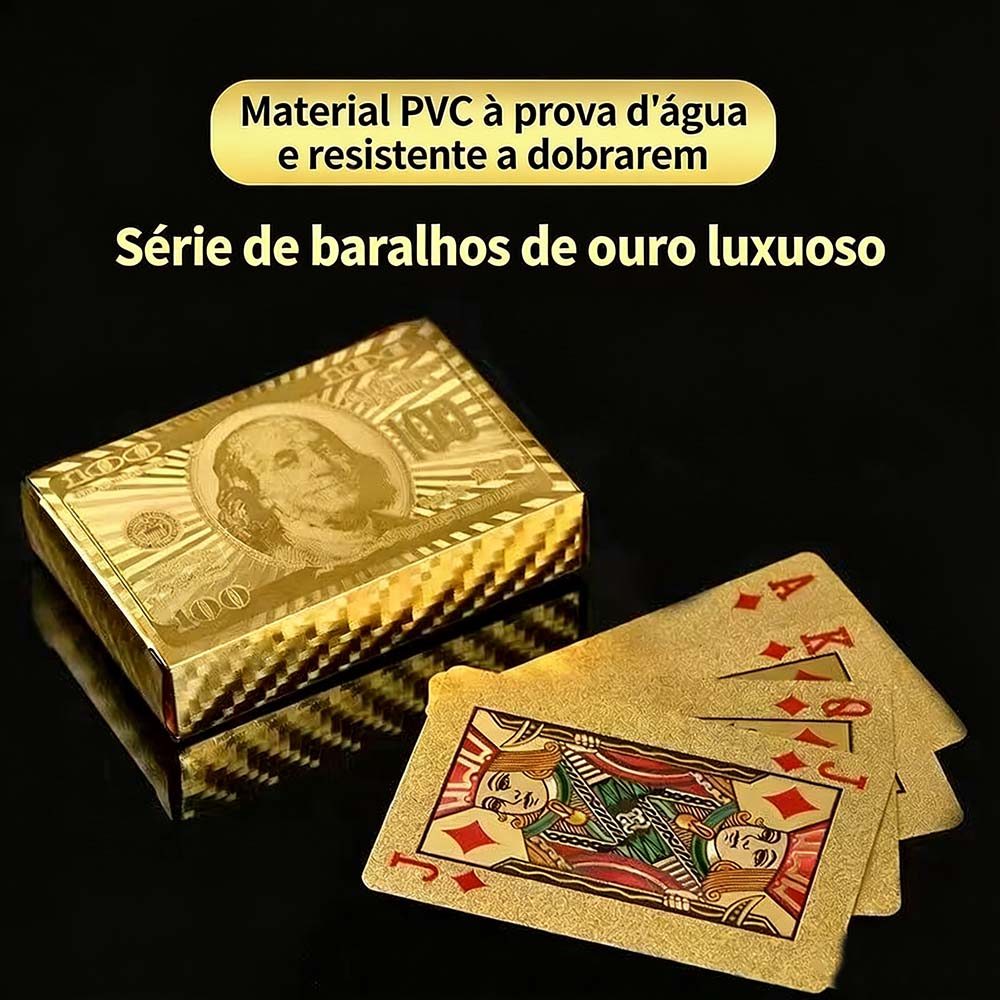 Baralho de Luxo Dólar Dourado – Cartas Folheadas a Ouro, Resistente Água, Jogo de Poker c 54 Cartas em Oferta na Shopee