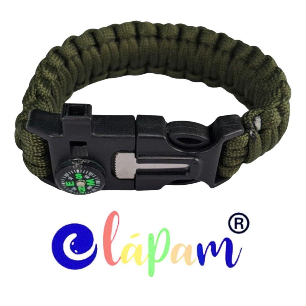 Paracord 550 Bracelete Multifunção Pulseira Sobrevivência Pederneira, Apito e Bússola