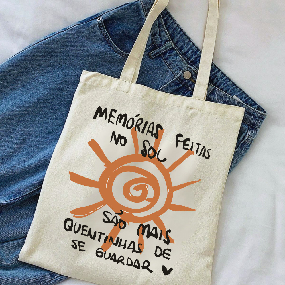 Bolsa de Praia Ecobag Memorias Feitas no Sol 100% Algodão Cru 30x40 Sacola Versátil Ecológica