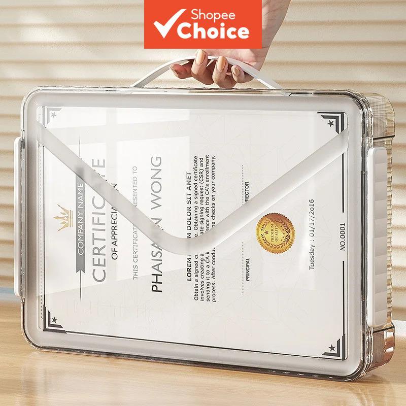 1 Pçs Premium PET Transparente Caixa De Documentos A4 Organizador De Arquivo Com Alça Fivelas Laterais Empilhável Caso D