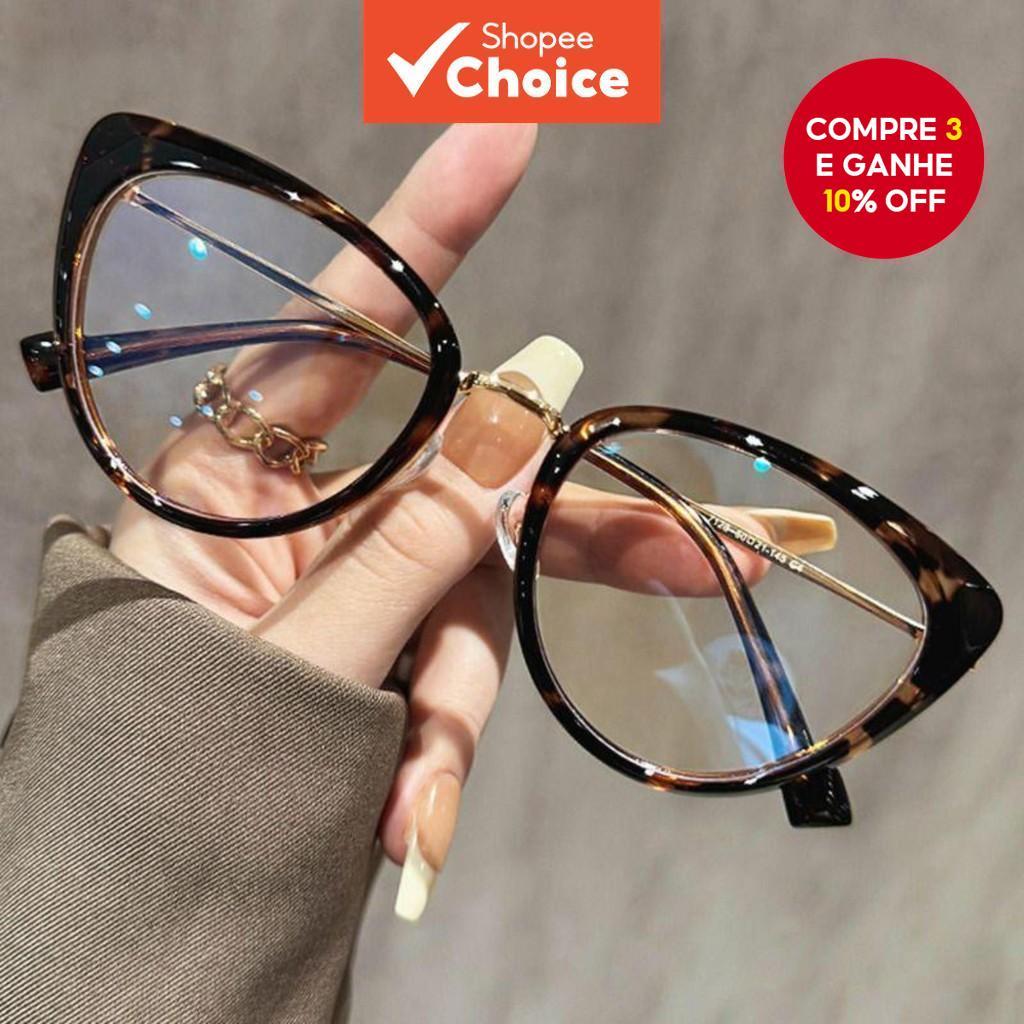 Óculos de Gato Fashion Femininos - Armação Metálica & Plástica com Lentes Redondas Anti Luz Azul, Estilo Coreano em Oferta na Shopee