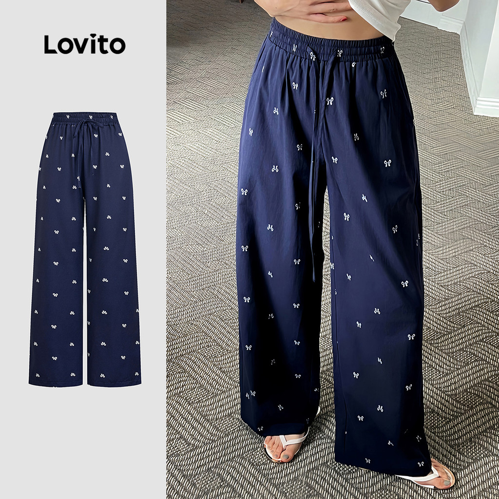 (NEW) Lovito Calça Casual com Laço Calça Primavera/verão para Mulheres L178ED606 em Oferta na Shopee