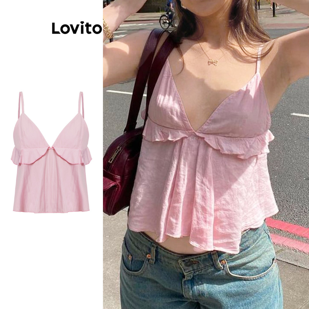 Lovito Regata Elegante Com Babados Lisos Para Mulheres L105MD021