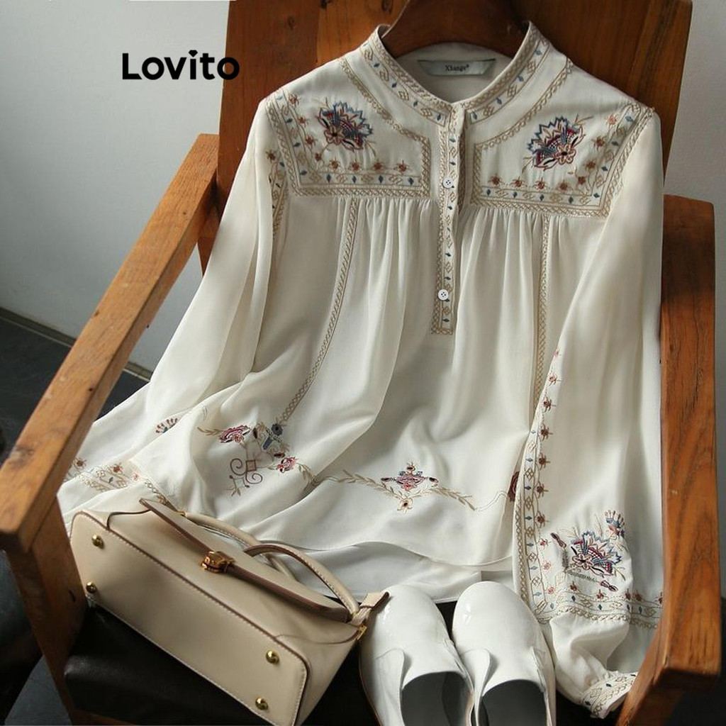 Lovito Blusa Elegante Ditsy Floral Flowers Blusa Para Mulheres LNL63365 em Oferta na Shopee