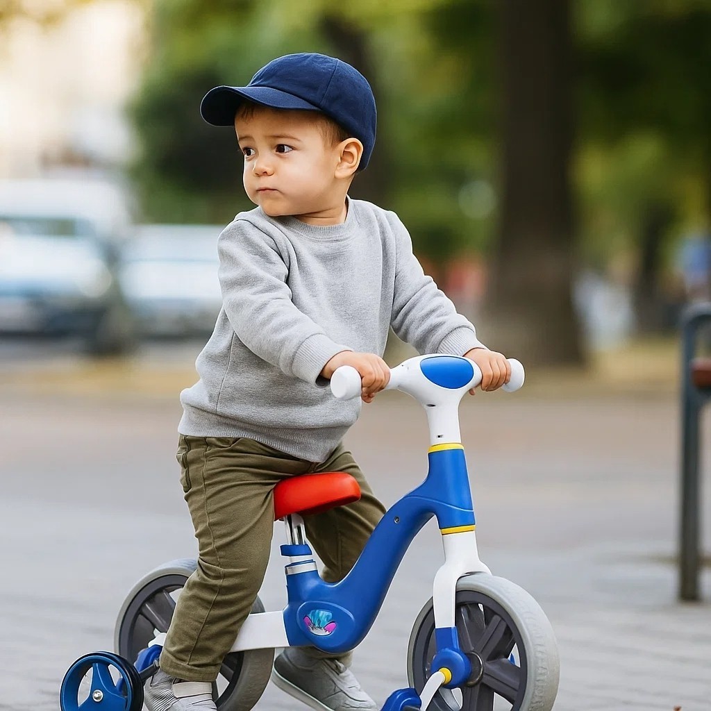 Bicicleta Infantil Equilíbrio 2em1 Rodinhas Removíveis Balance Bike Azul
