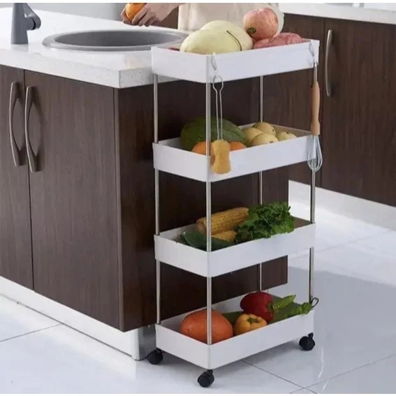 Carrinho Prateleira 4 Andares Rodinhas Fruteira Rack Organizador Cozinha Banheiro Multiuso