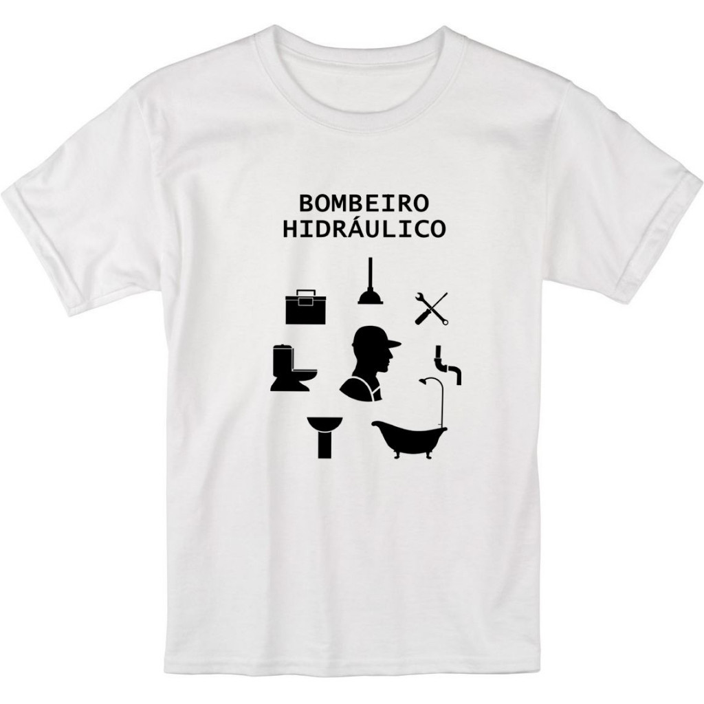 Camiseta Premium T-shirt T-shirt Branco Camiseta Bombeiro Hidráulico, Encanador Profissão Envio Rapido 100% Algodão Envi