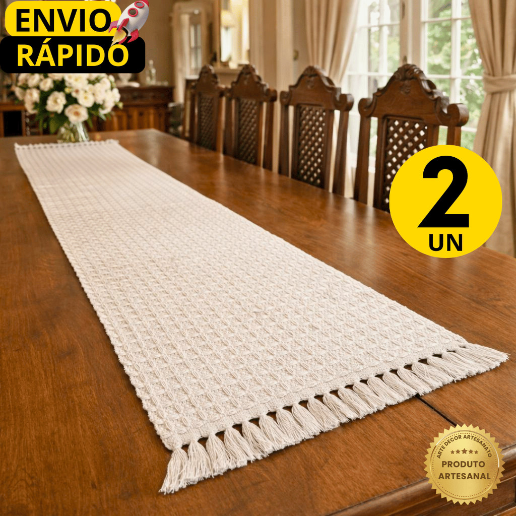 Kit 1/2 Caminho de Mesa Cru Premium Usado para Decorar, Aparador ou Centro, Ideal para Proteger Mesa