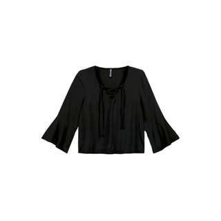 Blusa Feminina Decote com Amarração Marialícia Preto em Oferta na Shopee