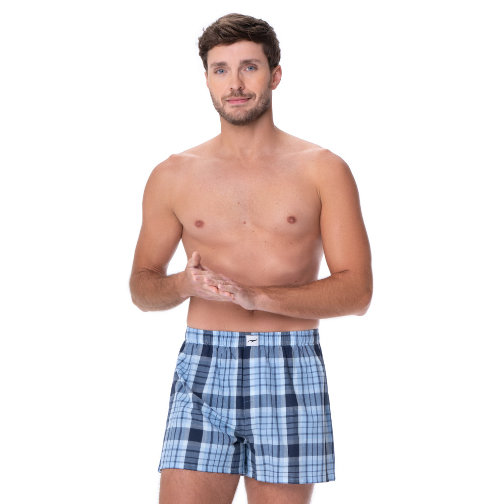 Cueca Samba Canção em Algodão Xadrez Azul