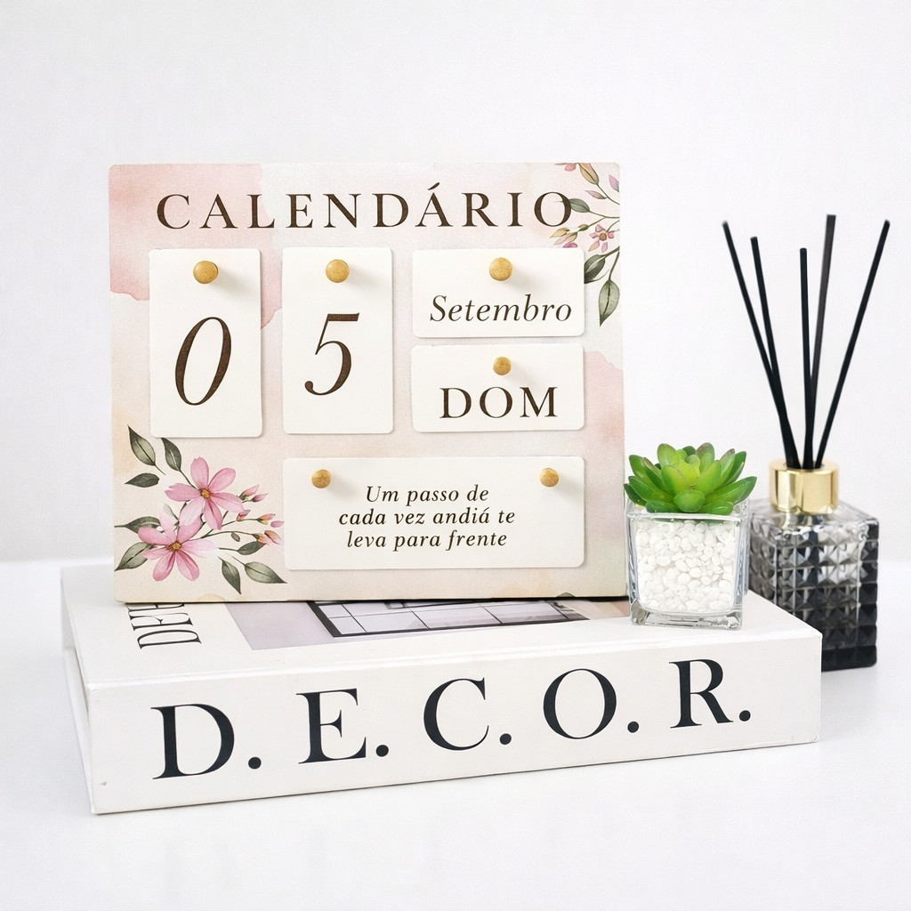 Calendário de Mesa Flor Decorativo com Plaquinhas Frases Motivacionais Permanente Escritório em Oferta na Shopee