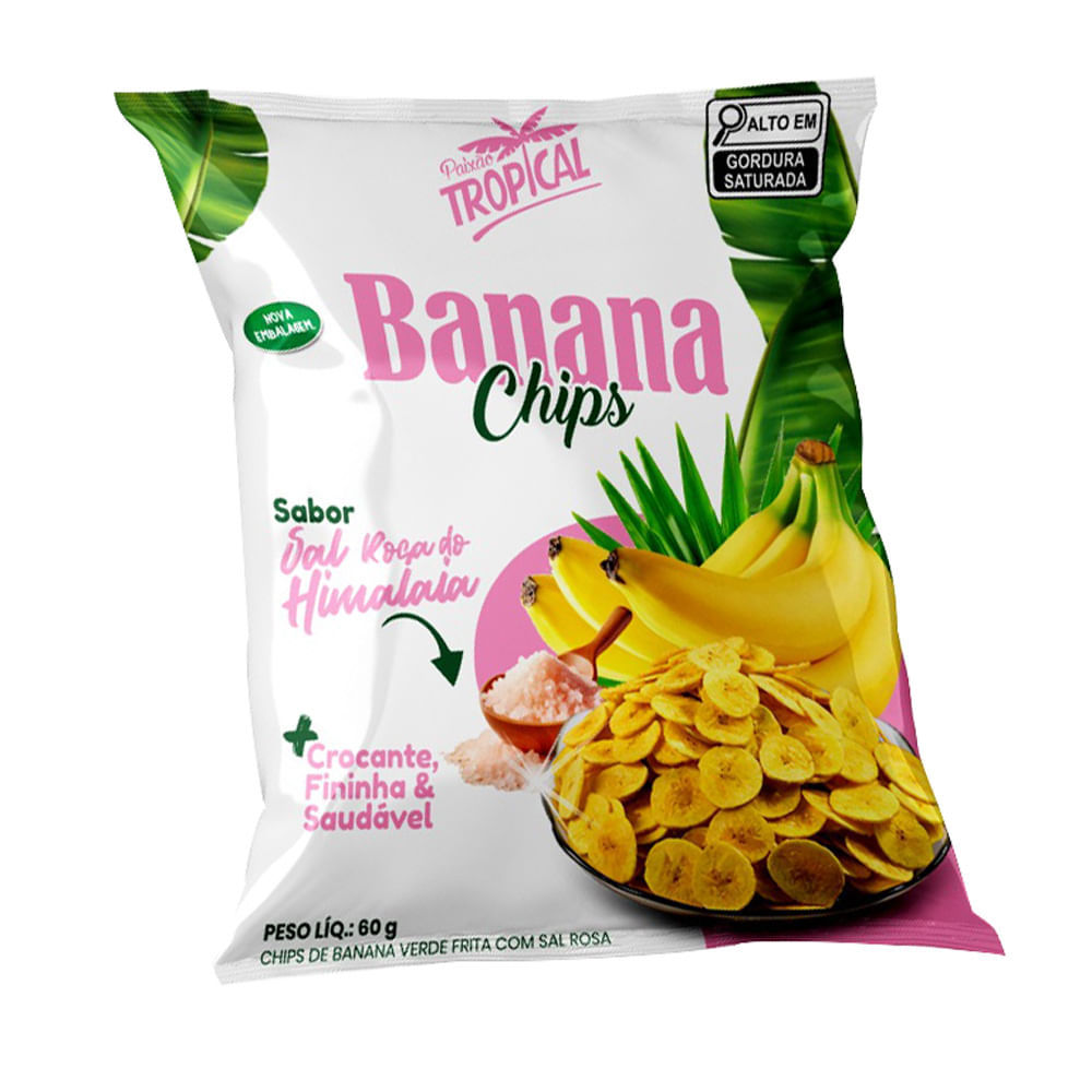 Banana Chips Paixão Tropical Sabor Sal Rosa do Himalaia 60g