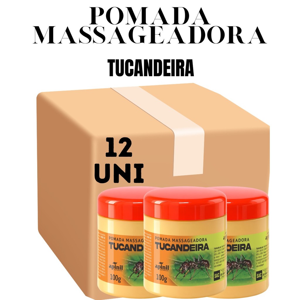 Kit 12 Unidades Pomada Massageadora Tucandeira Apinil 100G em Oferta na Shopee