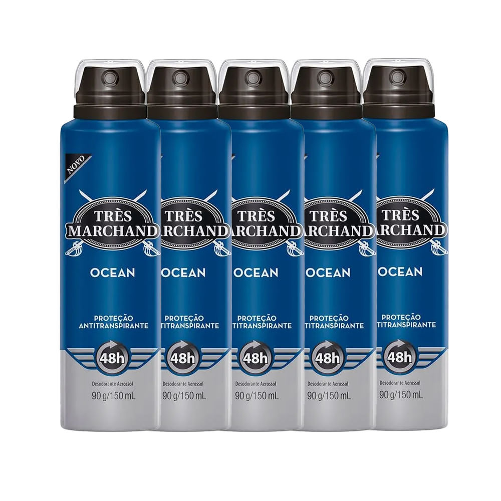 Kit Desodorante Aerosol Tres Marchand Ocean 150g - 5 Unidades em Oferta na Shopee