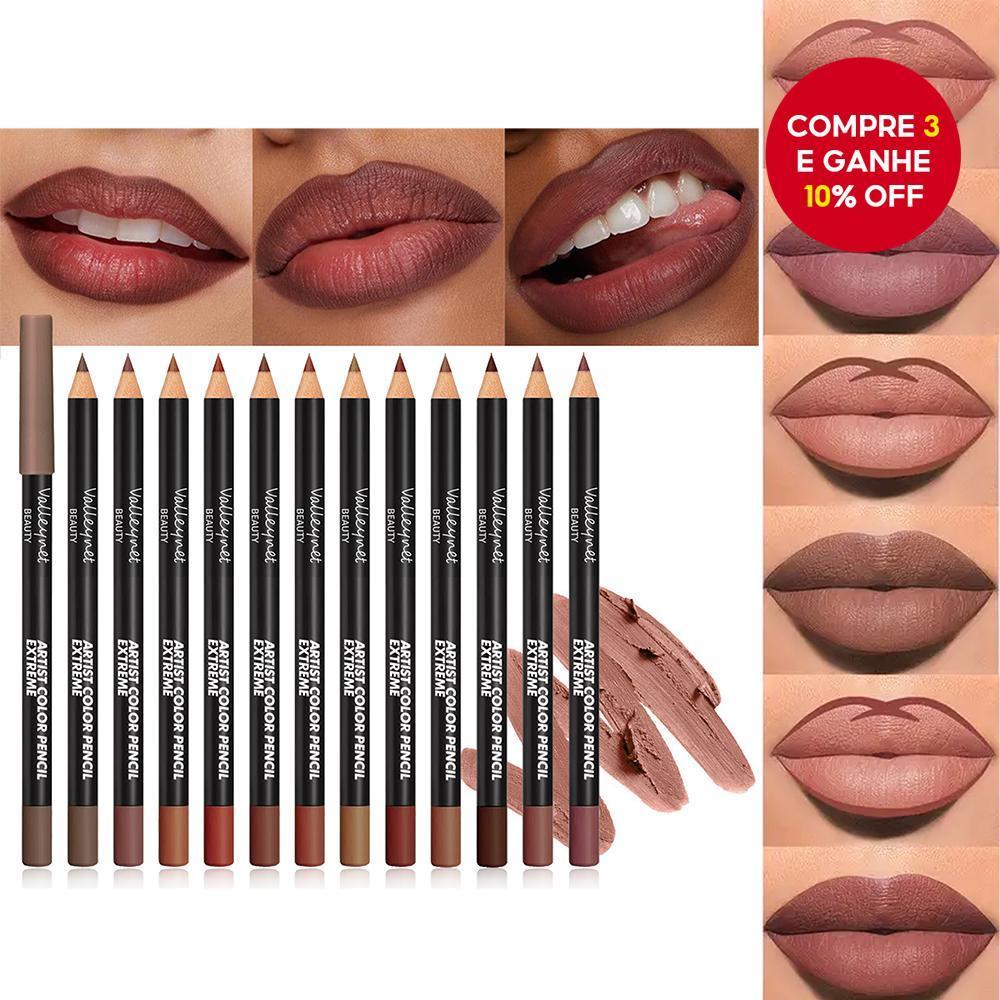 Conjunto de Lápis Labial Matte Veludo de 12 Cores, Cremoso e À Prova D'Água, Pigmentado para Maquiagem Diária