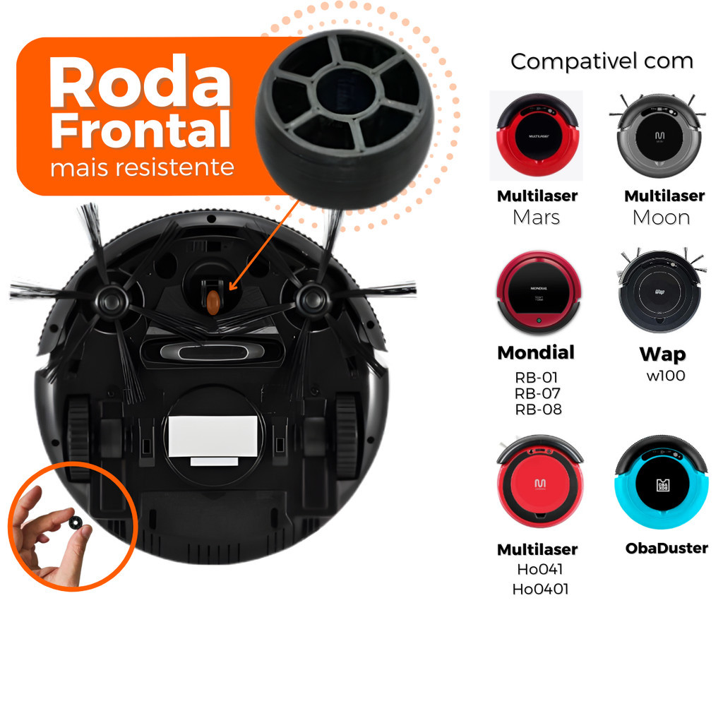 Roda Frontal Dianteira Giratória Robô Aspirador Multilaser Mondial Wap W100-100C ObaBox-Duster