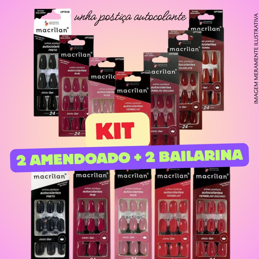 KIT 4 UNHAS POSTIÇAS AUTOCOLANTES AMENDOADA E BAILARINA em Oferta na Shopee