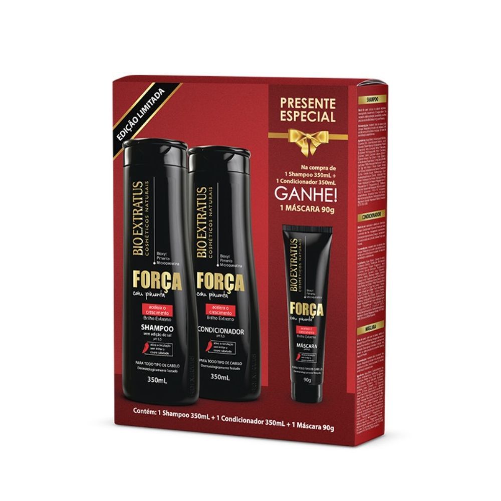 Kit Bio Extratus Força com Pimenta Shampoo 350mL, Condicionador 350ml e Máscara 90g em Oferta na Shopee