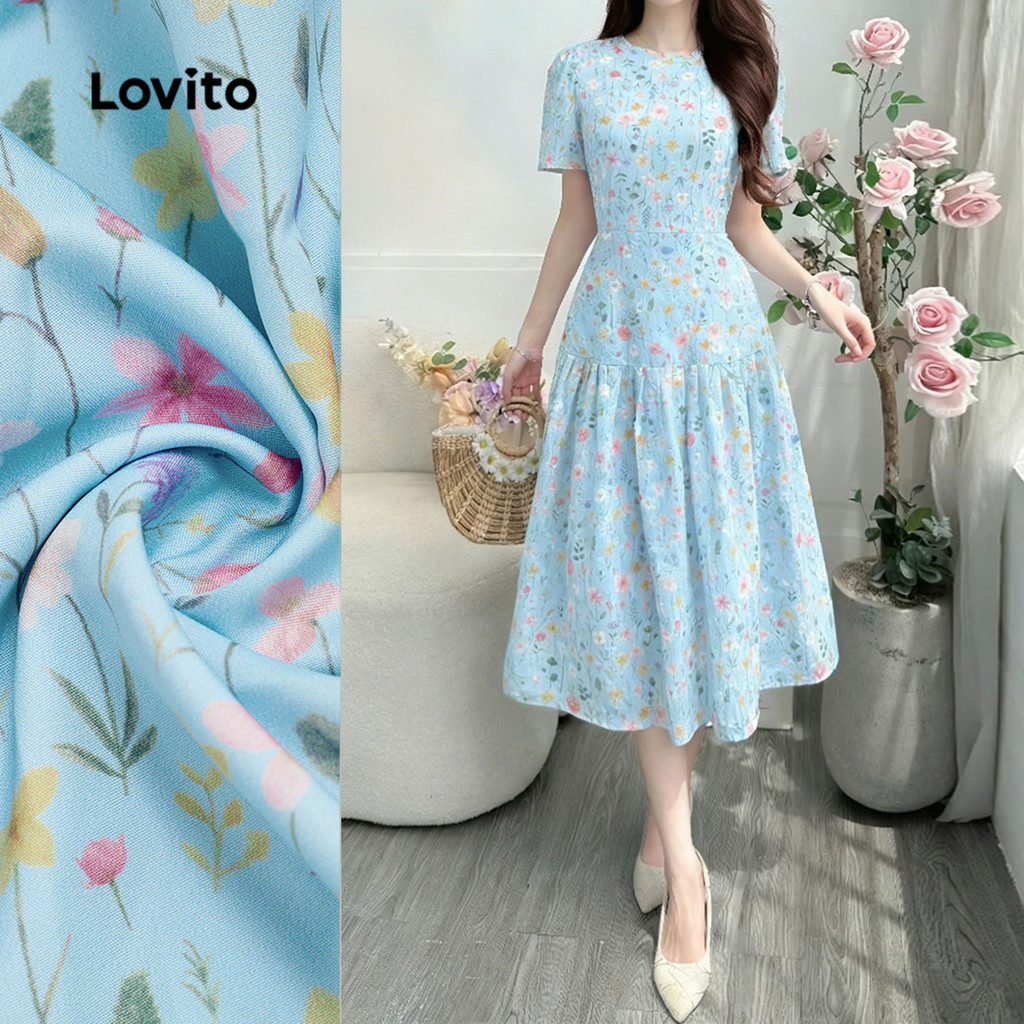Lovito Vestido Boho Primavera/verão Azul para mulheres L157ED129 em Oferta na Shopee