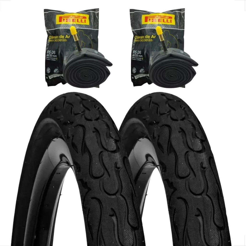 Par Pneu Flame Aro 26 2.125 Bike DSI TIPO kenda Fogo Balão Montadinha + Camaras Pirelli bico grosso