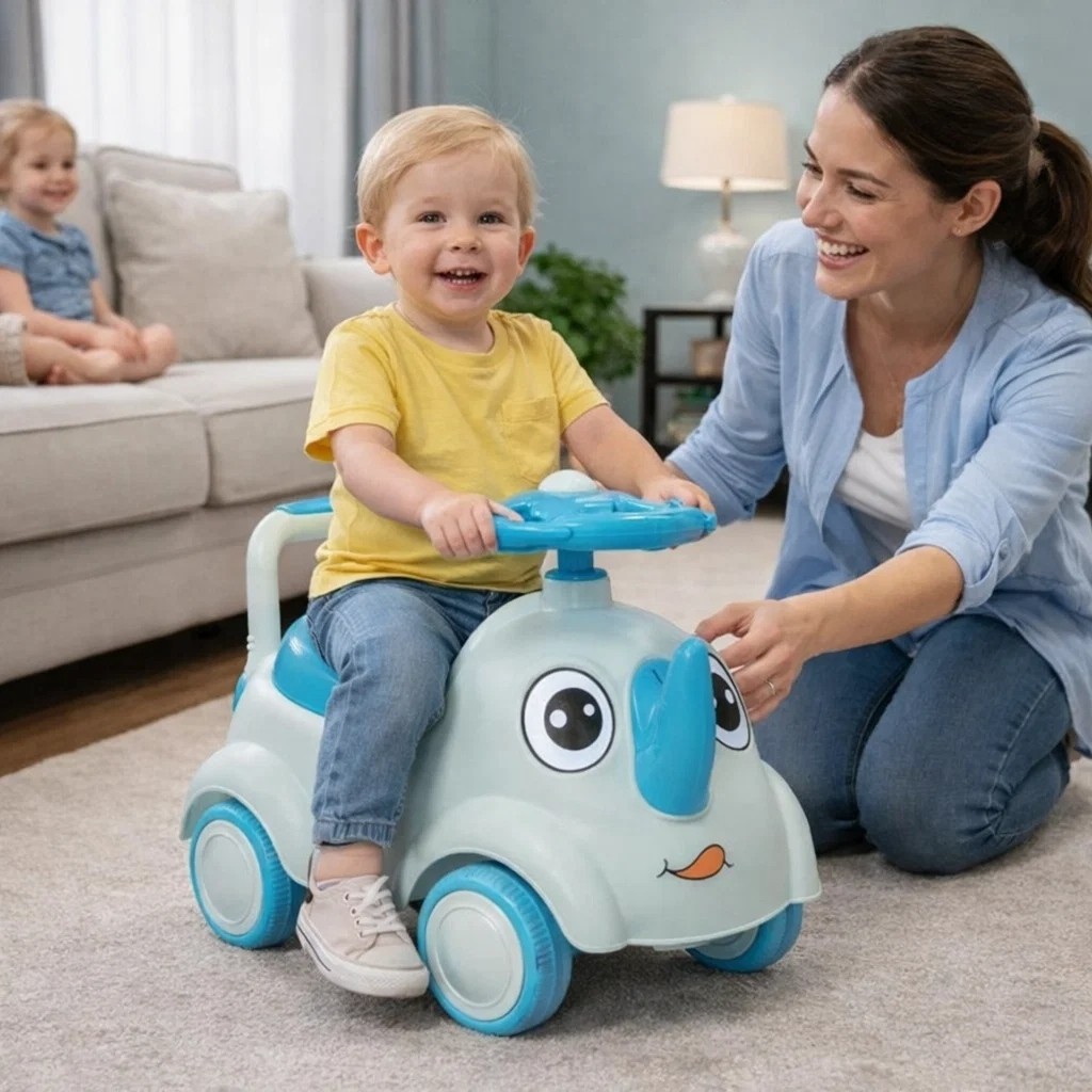 Andador Infantil Rinoceronte Azul Brinquedo Andador Motinha Criança Presente Carrinho