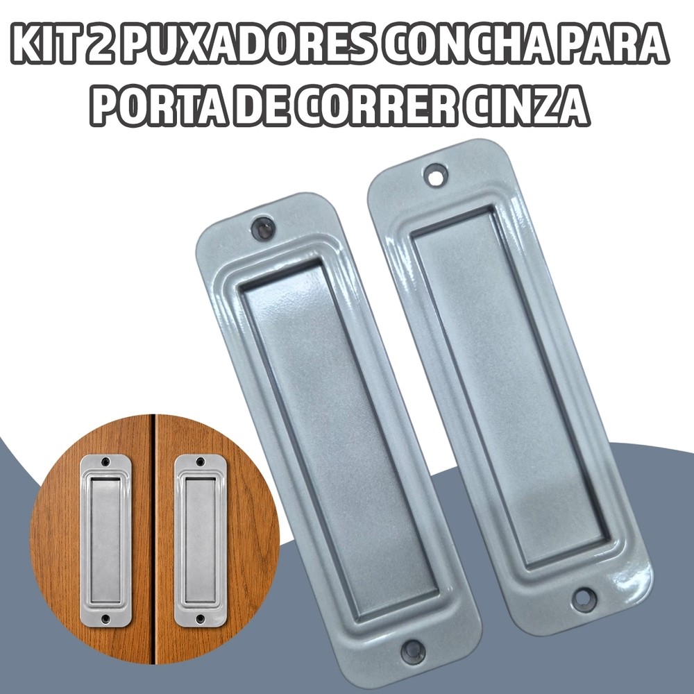 KIT 02 Puxadores Concha para Porta de Correr - Cinza - Madeira, MDF ou Alumínio
